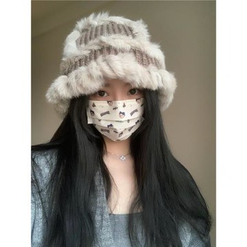 兔毛針織帽子女秋冬季保暖毛線帽護耳毛絨絨漁夫帽顯臉小醒獅帽潮