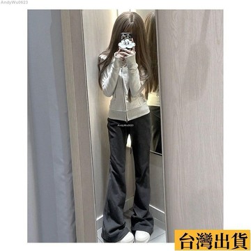 🌈台倉出庫🌈 韓版寬鬆高腰直筒闊腿褲鬆緊速乾工作褲牛仔褲寬褲拖地褲褲子顯瘦長褲休閒褲女裝高腰褲灰色運動喇叭褲女春秋新