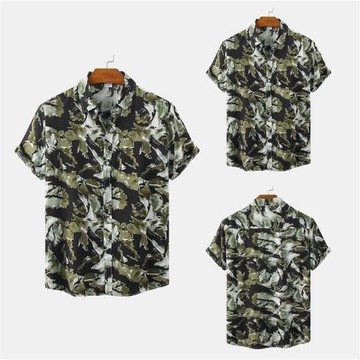 2022夏季沙灘印花寬松男士短袖襯衫Men loose short sleeve shirt