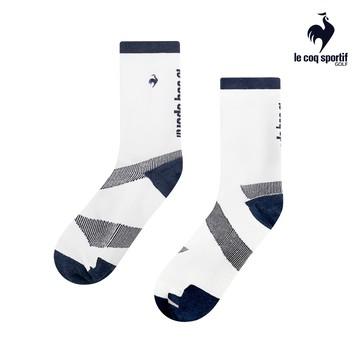 【LE COQ SPORTIF GOLF公雞高爾夫】男款白色3D螺旋抗菌防臭運動中筒襪 QGT0J005