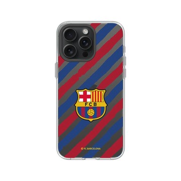 iPhone 15 Pro Max Clear 透明 - FC Barcelona - Logo - Striped Background