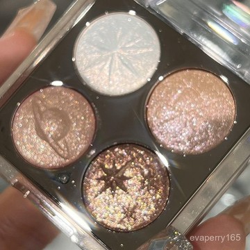 韓係碎鑽清透爆閃四色眼影盤牛郎金棕夢幻紫閃珠光亮晶晶高光提亮