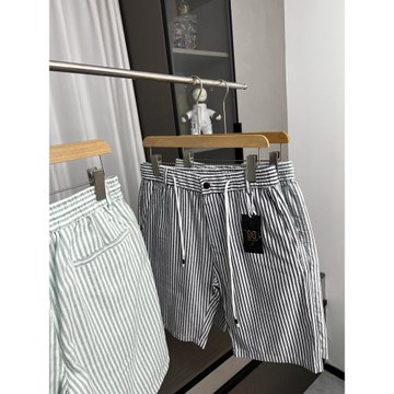 輕奢文藝！涼爽透氣！外貿男裝夏季水洗休閑條紋棉麻短褲五分褲潮