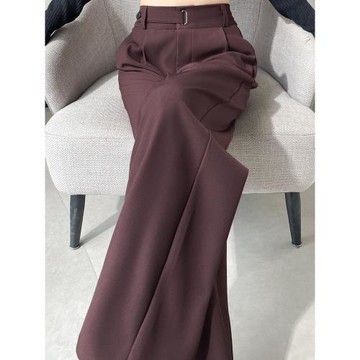 安可拉紅高級感西裝褲子女春秋季2024新款高腰直筒窄版闊腿褲垂感