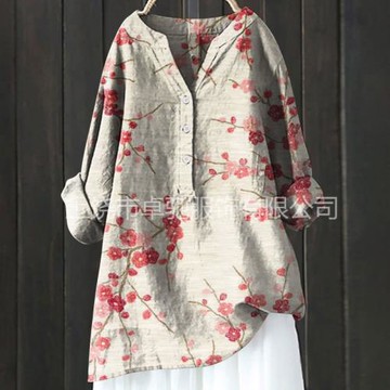 2025年歐美風秋季跨境新款長袖中國風爆款舒適印花時尚百搭襯衣