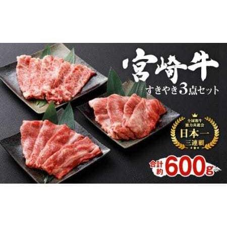 ふるさと納税 宮崎牛 すきやき3点セット 600g 黒毛和牛 牛肉 スライス 宮崎県えびの市