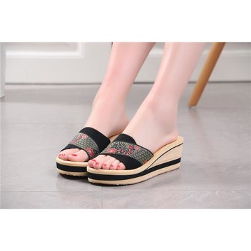 越南平仙進口女新款夏厚底防滑一字拖網紅 ins時尚外穿坡跟涼拖鞋