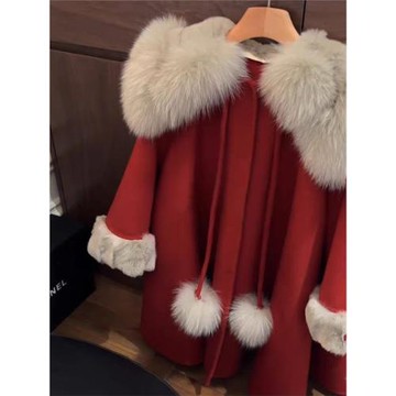 女童夾棉呢大衣冬裝新款洋氣小女孩新年裝服裝兒童紅色拜年服外套