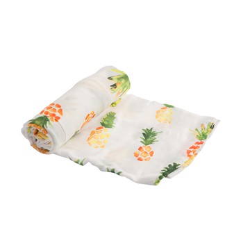 little unicorn 竹纖維紗布巾單入組 多功能 柔軟親膚  120 x 120cm  金鑽鳳梨 白色