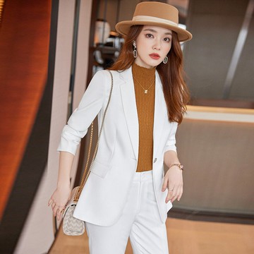 現貨+預購 西裝套裝兩件套-一粒扣珠邊外套長褲女職業西裝3色74ct6【獨家進口】【米蘭精品】