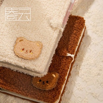 學生本子 可拆卸活頁本 絨絨玩偶熊 原創刺繡絨面活頁本A5A6手帳本記事本禮 a6 活頁本 a6筆記本 手帳筆記本