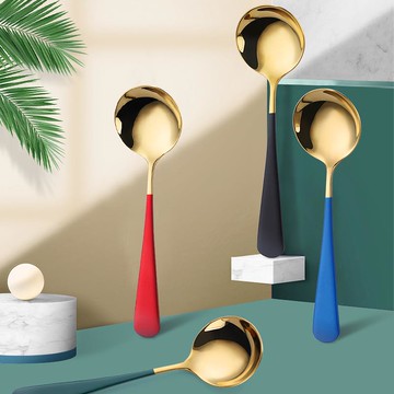 304不銹鋼勺子家用兒童吃飯加深高檔精致網紅金色輕奢風湯匙調羹