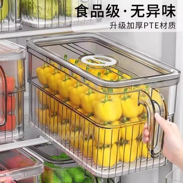 冰箱保鮮收納盒食品級廚房專用蔬菜水果雞蛋冷凍儲物整理盒帶手柄