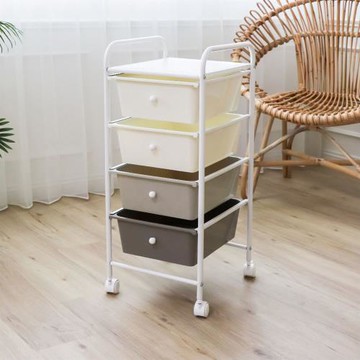 【H&R安室家】台製奶茶色四層收納抽屜車G193