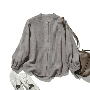 兼具優雅氣質與舒適著感，一件就讓人愛不釋手。壓褶襯衫 亞麻襯衫 灰色 251007-4