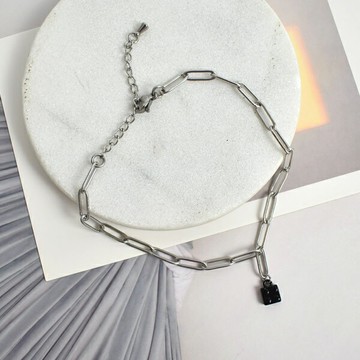 腳鍊 鋼製銀鍊黑色垂墜樂高【NAS29】