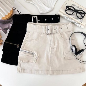 設計感辣妹高腰顯瘦假口袋牛仔半身裙防走光短裙包臀裙a字裙女夏