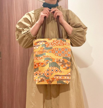 2023和服織布手提袋/骨董和服金線波浪織布