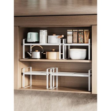 可伸縮廚房置物架臺面櫥柜內隔板分層架柜子碗碟調料分層收納鍋架