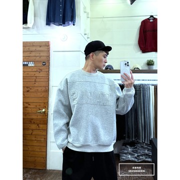 E7th.厚磅車縫拼布E大學T(E79502510)-淺灰