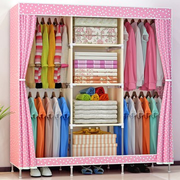 簡易衣柜家用臥室布衣柜全鋼架加厚加固出租房收納掛衣櫥結實耐用