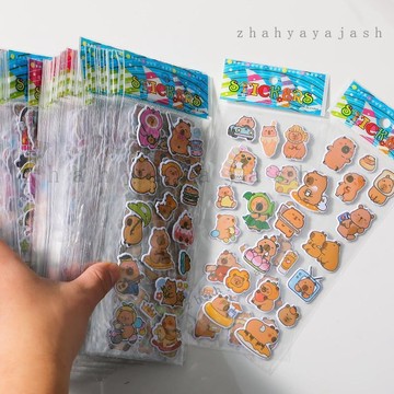 🚚【臺灣出貨】卡皮巴拉3D立體貼紙兒童卡通貼畫粘貼女孩幼兒園獎勵禮品泡泡貼