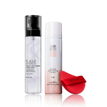 MKUP 美咖 空氣感精華粉底液SPF19(效期:20261031)+ 狠持久定妝噴霧【贈】粉撲(竹炭/G蛋糕/三角/氣墊)隨機出貨