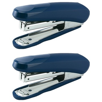 PLUS 普樂士 舒適訂 10號訂書機  流線造型 人體工學設計 附拇指案壓凹槽  底部附除針器  底座拉開可當圖釘使用  藍  2個