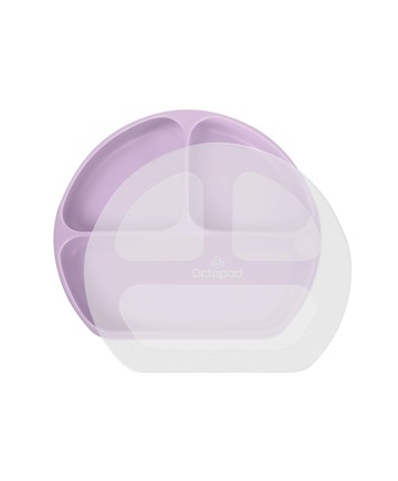 蛙式三餐-吸盤式附蓋矽膠餐盤(甘藍紫)