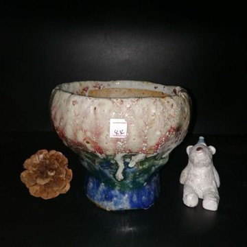 景德鎮手捏粗陶多肉花盆 碗型帶底座 控型透氣復古 9-10*8-10左右