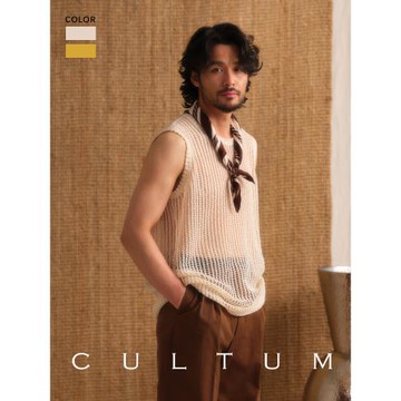 【涼爽度假風】CULTUM鏤空針織背心男休閑套頭疊穿無袖上衣內搭