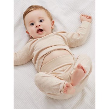 寶寶保暖內衣套裝秋衣秋褲純棉嬰幼兒高腰護肚服兒童分體打底春秋