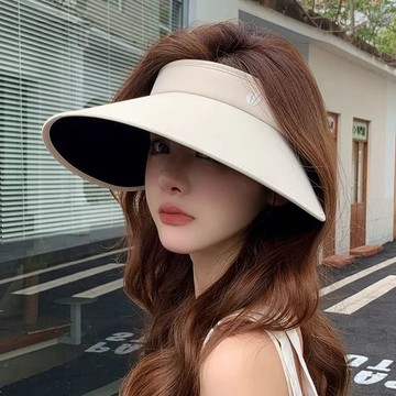 【梨花HaNA】加贈袖套 【曬黑剋星】超大帽簷黑膠空頂防曬帽 霧面不反光 騎車逛街遮臉 抗UV女夏