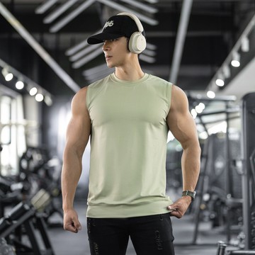 夏季男士新款運動背心 休閒跑步健身鍛鍊速乾彈力 素色無袖寬肩打底背心