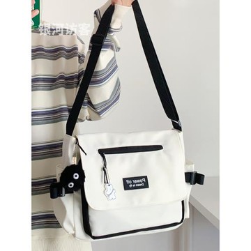 法國簡約百搭斜挎包女大容量學生上課包包韓版工裝潮休閑郵差包男