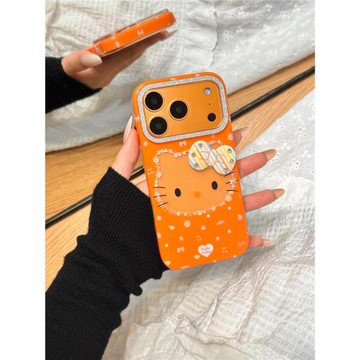 蘋果17pro星宇橙手機殼閃粉大頭貼KT貓iPhone16promax手機保護套女生可愛掛件15/14氛圍感手機殼