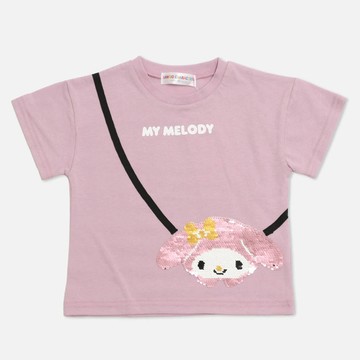 日本 Chil2 - 聯名款 100%純棉短袖上衣-卡通人物美樂蒂(亮片款)-粉紫