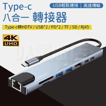 Type-C 八合一轉接器 網路 讀卡機 4K HD HDMI USB PD充電