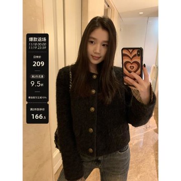 YOKLASS 黑色小香風外套女秋冬高級氣質休閑短款開衫夾克上衣