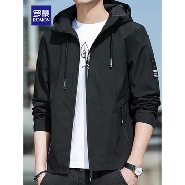 羅蒙男士沖鋒衣春秋季新款戶外防風連帽帥氣休閑運動短款夾克外套