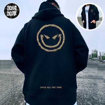 2026開衫連帽小惡魔衛衣男潮胖子潮牌拉鏈大碼外套春秋季加絨加厚