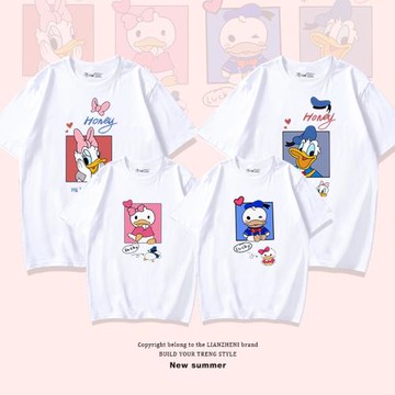 唐老鴨t恤親子裝一家三口四口夏季短袖個性時尚拍照大碼上衣2021