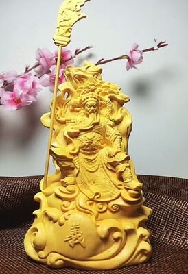 小葉黃楊木雕裝飾擺件家居風水鎮宅佛像擺件雕刻工藝品 坐鎮關公1入