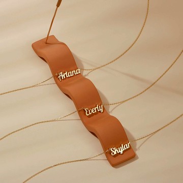 925純銀防過敏金色字母項鏈鎖骨鏈原創自訂簽名風項鏈 你的名字