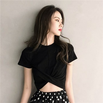 女神款 小心機上衣 造型素T 百搭露肚短袖T  短袖上衣 短版上衣 女生上衣 素T 百搭款上衣 【GT24】