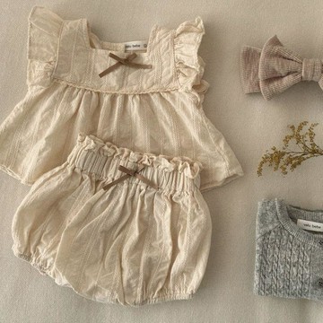 Mini baby🌷夏季童裝嬰幼兒女寶寶公主套裝棉飛袖可愛花苞褲娃娃兩件套