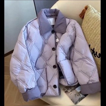 🌈ATC✨外套女秋冬韓版加絨加厚鋪棉外套小香風高級感撞色翻領夾棉棉服外套女秋冬款時髦洋氣輕薄棉衣少女