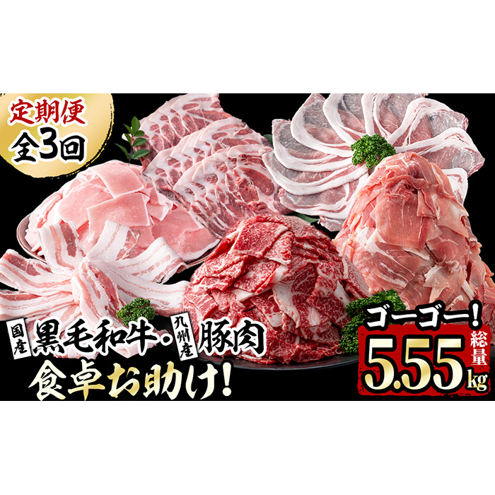 国産黒毛和牛と九州産豚肉の食卓お助けゴーゴー定期便 計5.55kg t004-011