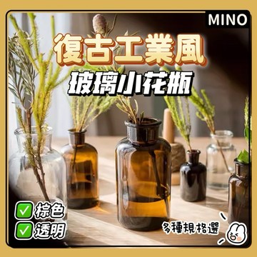 北歐風玻璃小花瓶【台灣現貨】MINO 復古工業風 茶色玻璃瓶 透明小花瓶 迷你花器 插花器 棕色瓶 裝飾擺件 擴香瓶藥瓶