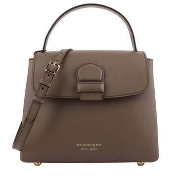 BURBERRY 巴寶莉  烙印金字側格紋皮革磁釦手提/斜背包(奶茶x格紋)